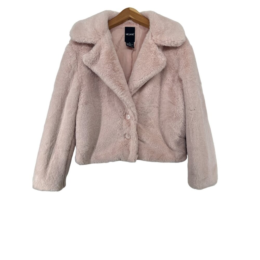 Me Jane Womens Jacket Sz M Faux Fur Light Pink Cozy Glam BarbieCore Coquette